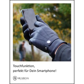 AKAROA ESTD 2019 Men’s RON Italian Sheepskin Leather Gloves with Touchscreen Function & 50% Cashmere / 50% Wool Knitted Lining, 5 Sizes (S - XXL) (Ron) - navy, size: s