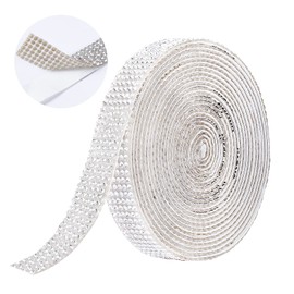 Berenlu Self Adhesive Crystal Rhinestone Diamond Ribbon，Rhinestone Decorative Sticker with 2mm Rhinestones, Diamond Crystal Sticker for Car Decoration or DIY Crafts (Silver, 0.51 Inch x 3Yards)