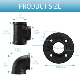 Home TZH 1" Black Pipe Fitting, 20 Pack 1" Floor Flange/Elbow/Tee Combo for Industrial vintage style, Flanges/Elbow/Tee with Threaded Hole for DIY Project/Furniture/Shelving (20, Black 1")
