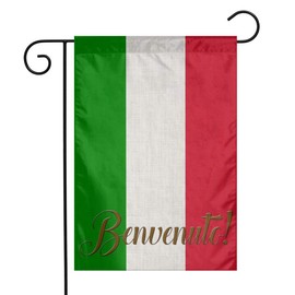 YANGHOME Benvenuto Italian Italy Flag Welcome Sign Flax Nylon Burlap Linen Fabric Garden Flag Farmhouse Decorations Mailbox Decor Welcome Sign 12x18 Inch Small Mini Size Double Sided