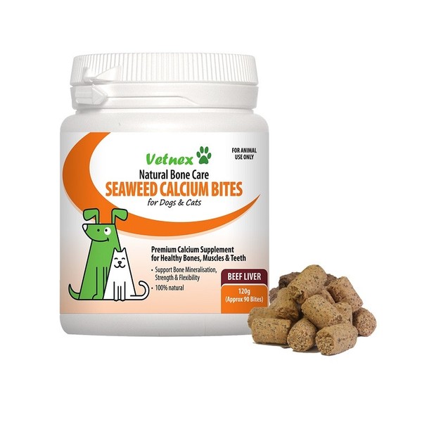 Vetnex Seaweed Calcium Bites for Dogs & Cats (Beef Liver) 120g