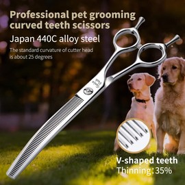 Fenice Peak Dog Grooming Shears Curved Thinning Scissors for Dogs and Cats Face Body Trimming Shears 440C 7''
