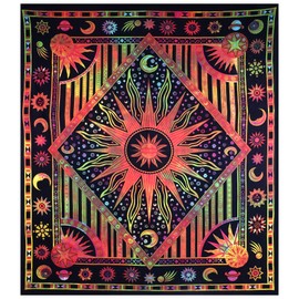 THE ART BOX Rainbow Hippie Mandala Sun Moon Burning Sun Tapestry for Bedroom Celestial Busning Sun Tapestry Bohemian Wall Hanging Planet Tapestry