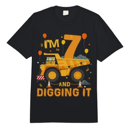 I'm 7 Year Old Digging It 7th Birthday Construction Truck Comfort Colors Adult Heavyweight T-Shirt