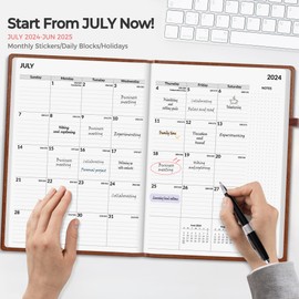 SUNEE 2024-2025 Weekly & Monthly Hardcover Planner 8" x 11" - 12 Month (July 2024 - June 2025), Large Academic Year Calendar Planner, Pocket, Notes, 100 GSM Paper, Monthly Sticker, Brown