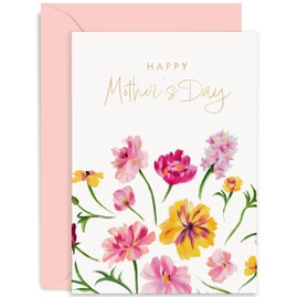 Old English Co. Happy Mother's Day Colourful Floral Card for Her - Card for Mum/Mom - Painted Flower Greeting Card for Mother's Day | Blank Inside with Envelope