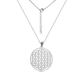 Sacred Geometry Necklace Flower of Life Pendant Necklace Stainless Steel Circle Engrave Flower Necklace Protection Amulet Charm Necklace Spiritual Necklace Jewelry for Women Men, 17-19 inches