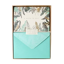 Fern Design Gold Foil Notecard Set of 10 with patterned envelopes in presentation box - A Note To Say
