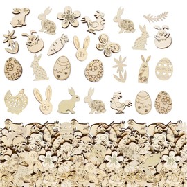 Pack of 200 Easter Easter Eggs Wooden Scatter Pieces Wooden Easter Bunny Decorations Ornaments Easter Confetti Easter Wood Chip Gift Label Rabbit Wooden Pendant