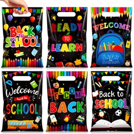 Teenyyou 60 Pcs Back to School Gift Bags Bulk Small Plastic Welcome Back Candy Treat Goodie Cookie Bags with Handles for First Day of School Classroom Party Favors Supplies