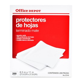 Office Depot | Protectores de hojas para carpeta | porta hojas para carpetas tamaño carta | protector de hojas tamaño carta traslúcido mate | protectores de hojas 200 piezas