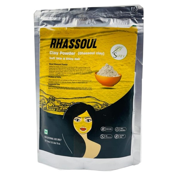 SVATV Rhassoul Clay Powder | Ghassoul Clay | Face and Hair | Very Fine Textured Powder | Deep Cleansing, Even Skin Tone | Clay Mask for Hair - 227 g