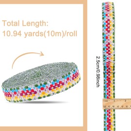 BENECREAT 10.94 Yards Colorful Polycotton Jacquard Webbing, 1 inch Wide Thickened Square Pattern Woven Jacquard Ribbon Heavy Webbing Strap for Bags, Arts and Crafts