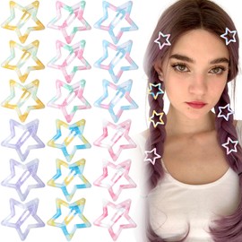 Joez Wonderful 20 Pcs Grid Star Hair Clips, 1.18"/3cm Metal Snap Hair Clips, Cute Star Clips Hair Barrettes, Non-Slip Fashion Stars Hair Accessories for Women