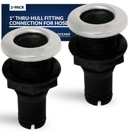Five Oceans Thru Hull Fittings for Boats - 1 Inch Hose, Black Thru Hull Fitting with Stainless Steel Head, UV Resistant Nylon Through Hull Fitting for Scupper, Bilge, Sink Drain - 2-Pack - FO2996-M2