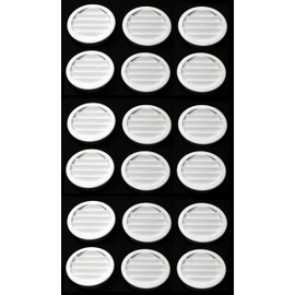 2" Round Plastic Louver Soffit Air Vent Reptile Screen Grille Cover Multiple Colors/Quantities (18, White)