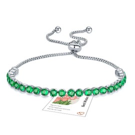 YOEE Green Tennis Bracelets for Women, Sterling Silver Bracelet - Silver Crystal Friendship Bracelet, Adjustable Tennis Bracelet Diamond Cubic Zircona Ladies Bracelet Birthday Gifts for Her