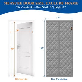 MAGZO Magnetic Thermal Insulated Door Curtain, Fits 30" x 80" Door(Curtain Size 32'' x 82''), Waterproof Oxford&Cotton, Insulation Cover Blanket for Winter/RV/Inside Camper, Keep Cold Air Out, Grey
