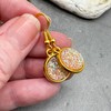 Sandy Beige Druzy Resin Earrings - Elegant Shimmery Round Charm