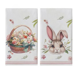 Cxtoweley 2-Pack Easter Decorations Kitchen Towels Set - Bunny Printed Dish Cloths & Egg Tea Towels, Reusable Spring Holiday Kitchen Accessories Gift
