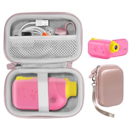 getgear case for Kids Video Cameras Compatible with AILEHO, Goopow, SUZIYO, PROGRACE, organizing Travel case with mesh Pocket and Detachable Wrist Strap (Pink)