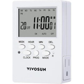 VIVOSUN 7 Day Timer Digital Programmable Electric Timer Indoor with Dual Outlet Switch
