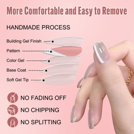 ZAHRVIA Pack of 30 Cat Eye UV Nails for Sticking, Coffin Short, Moonlight White Gel Press on Nails Motif, Coffin Handmade Artificial Nails, Fake Nails with Glue, Soft Gel Fingernails, Artificial Nails