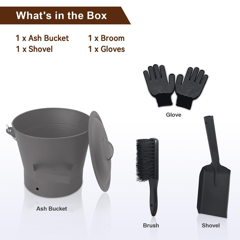 BRIAN & DANY Ash Bucket with Lid, 2.6 Gallon Fireplace