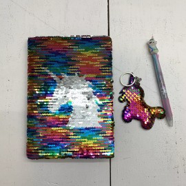 Unbranded Kids Sequin Unicorn Notebook, Pen, And Keychain