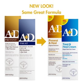 A+D Original Diaper Rash Ointment + Zinc Oxide Diaper Rash Cream 4oz Variety Pack - Prevents & Treats - Moisturizing Skin Protectant With Vitamins A & D