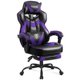 Vonesse Gaming Chair,Computer Chair with Footrest and Massage,Reclining Gaming Chairs for Adults,Big and Tall High Back Gamer Chair (Purple/Black)