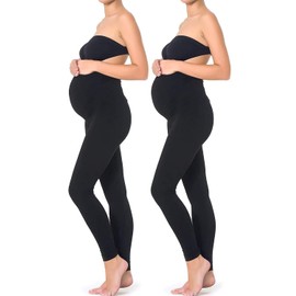 MOTHERS ESSENTIALS Maternity Leggings - Comfortable Over The Belly Pregnancy Leggings for Women - Soft and Stretchy Tights Pants for Workout, Yoga, Everyday Wear - 2 Pack- Small, Black
