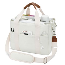 KKXIU Canvas Tote Bag for Women with Zipper and Compartments Crossbody Large Bible Messenger Purse Bag With Pockets - Beige