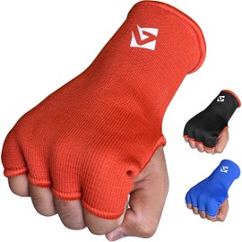 AQF Boxing Inner Gloves Elasticated Fist Protector Mitts Bandages Alternative to Hand Wraps Breathable (Red, L)