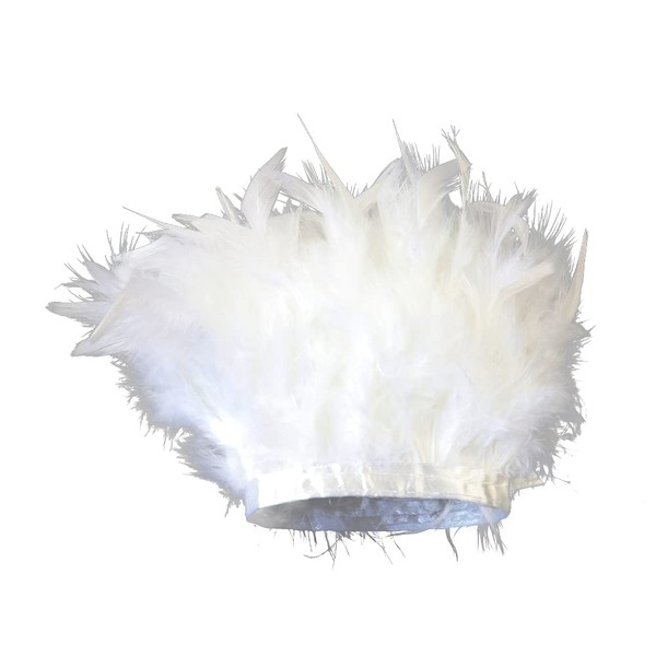 Fearafts 2 Yards Coque Fluffy Turkey Feather Trim Fringe Craft Sewing Trimmings Costume Hat Accessories Lamp Shade Decoration 4-6 Inch (White)
