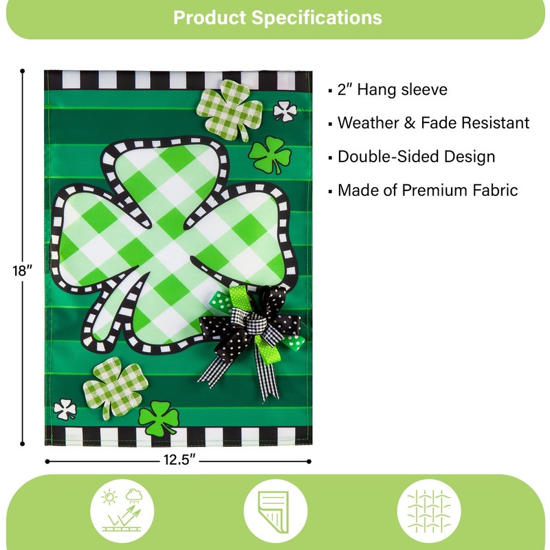Evergreen Check Clover Garden Applique Flag