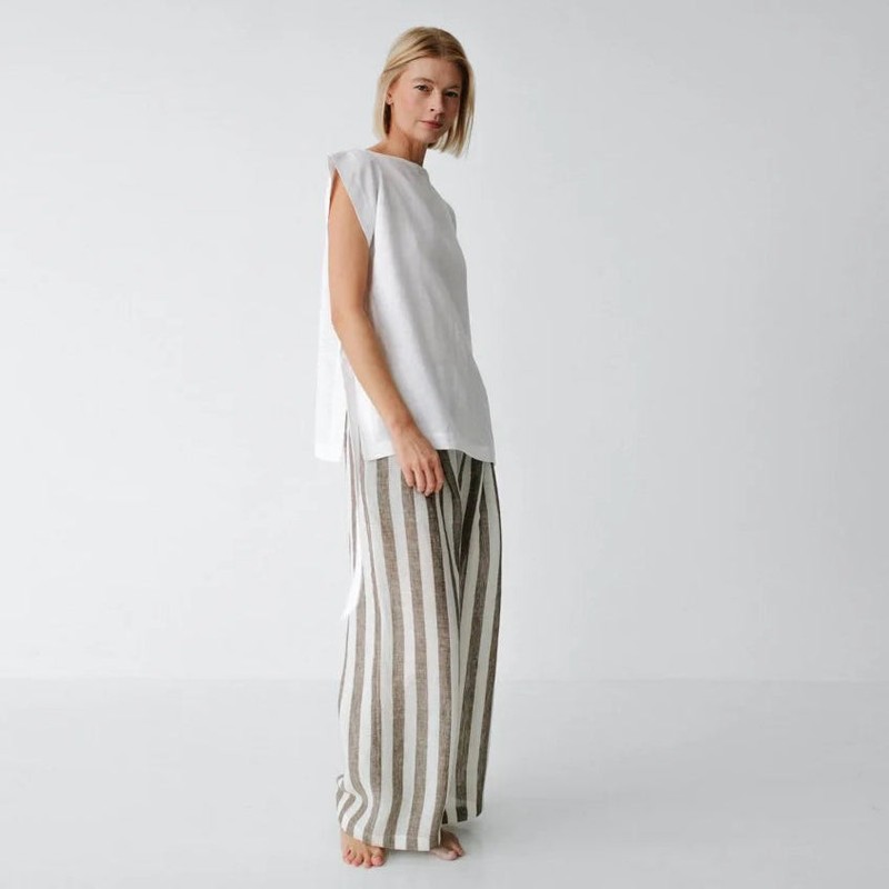 Seaside Tones Linen Pant - Brown Stripe, Medium
