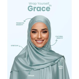 HANNA HABIB Luxury Turkish Satin Hijab Scarf for Women, Premium Silk-Feel Head Scarf | Lightweight Muslim Hijab, Graceful Extralong Shawl (Silver Blue)
