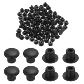 MECCANIXITY 100pcs Plastic Hole Plugs, 5mm (3/16 Inch) Black Screw Caps Cover Snap in Locking Round Button Top Shelf Plugs for Cabinet Cupboard Bookcase License Plate Furniture