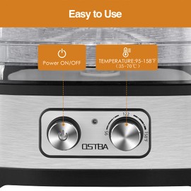 OSTBA Food Dehydrator, Dehydrator for Food and Jerky, Fruits, Herbs, Veggies, Temperature Control Electric Food Dryer Machine, 5 BPA-Free Trays Dishwasher Safe, 240W, Recipe Book Included