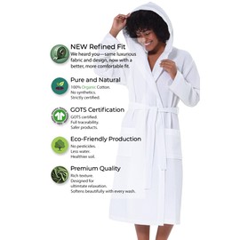 SEYANTE Women's Organic Cotton Waffle Robe with Hood – GOTS Certified Lightweight Full-Length Spa Bathrobe with Piping – Terra Cotta, Size Medium