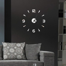 3D Wall Sticker Clocks Modern Mute DIY Frameless Large Wall Clock for Living Room Home Office Room Decor (Silver)