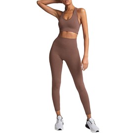 HAODIAN Women's Yoga Outfits 2 Piece High Waisted Leggings with Sports Bra Gym Clothes Sets(Brick Red,L)