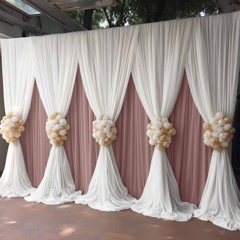20ft x 10ft Ivory Backdrop Curtains for Parties Weddings, Wrinkle