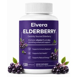 Elvera Elderberry Gut Support - Vitamin C & Zinc, Daily Antioxidant & Wellness Support, Vegan and Gluten-Free Capsules for Adults, 120 Capsules