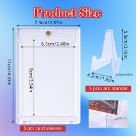 Bubuny Trading Card Sleeves, Pack of 5 35PT Magnetic Card Holder with 5 Acrylic Card Stands, UV Protection Card Holder, Transparent Card Protective Cases for Magic Game Sports Cards Collection