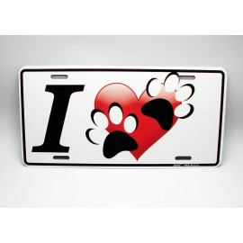 DIGIART INTERNATIONAL PAWS ANIMAL LOVE FRIEND METAL CAR NOVELTY LICENSE PLATE AUTO TAG DOG PAWS CAT
