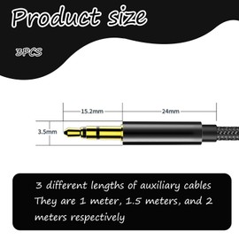 Pddenality 3 Pcs Aux Cord Set (1m 1.5m 2m) Aux Cable 3.5mm To 3.5mm Audio Cable for Headphone Car Audio Laptop Smartphone Jack To Jack Cable Headphone Aux Lead for Car Aux To Aux Cable Black