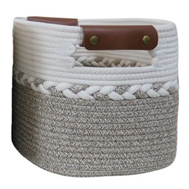 Aeknor Storage Baskets for Shelves, Woven Baskets for Towels, Toys and Blankets. Decorative Cotton Rope Organiser for Cupboard Storage, Books and Laundry with matching handles, 1-Pack (Brown).