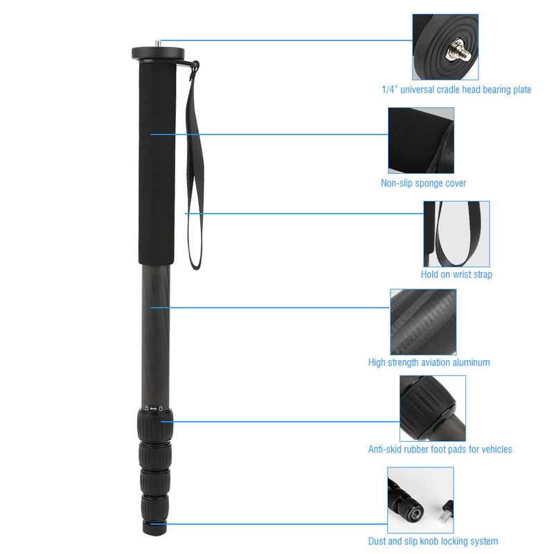C-333 Carbon Fiber Portable Outdoor Telescopic Monopod Tripod Mountaineering Cane